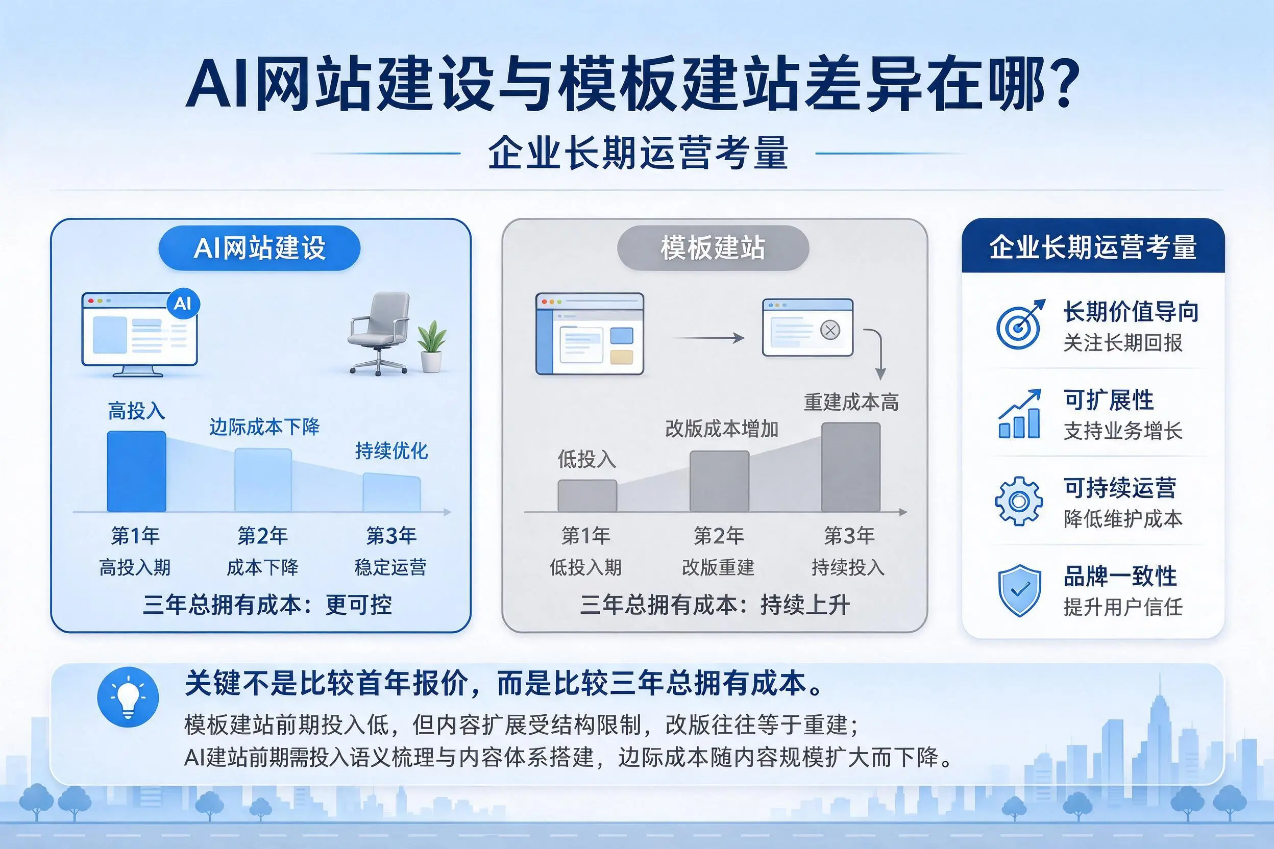 AI网站建设与模板建站差异在哪?安阳企业长期运营考量